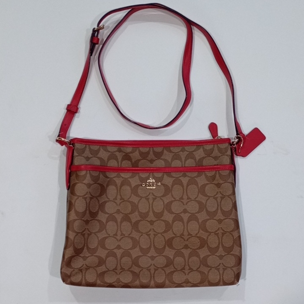 Coach Signature Brown and Red Crossbody Bag